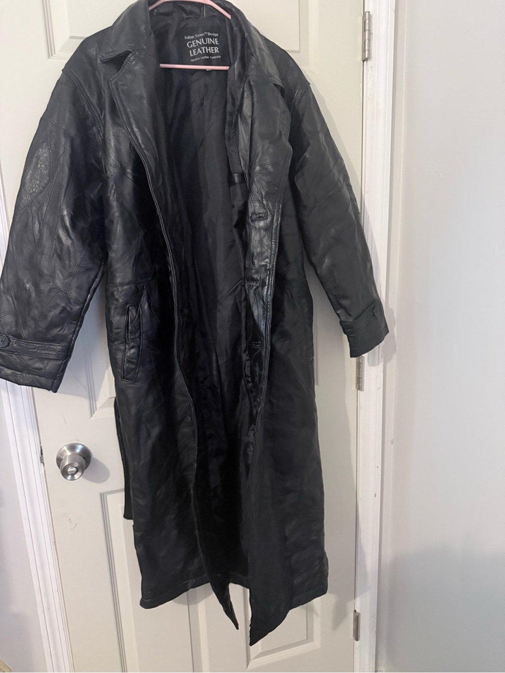 Genuine Leather Long Black Women's Trench Coat